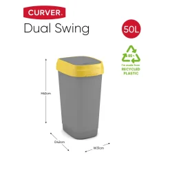 Kis Afvalscheidingsbak Dual Swing - Kunststof - Geel - 31x42x62cm - 50L