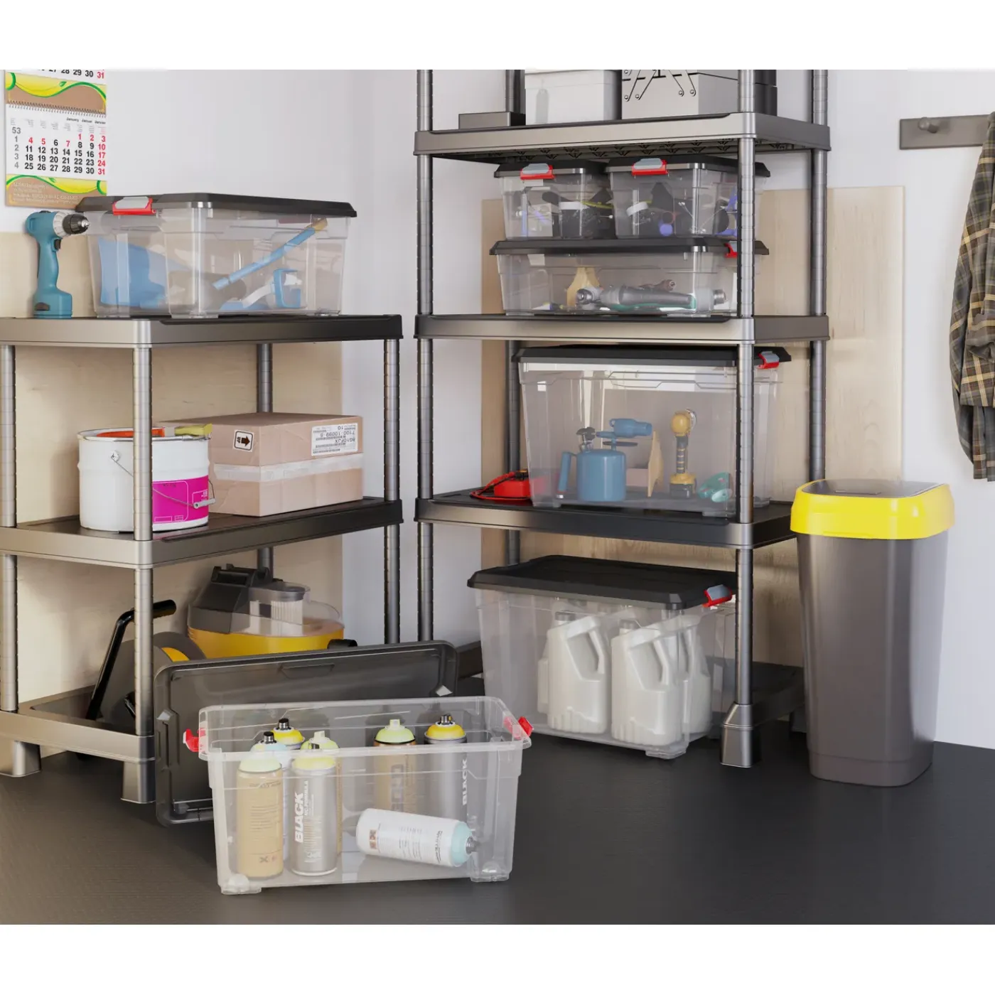 Kis Moover box XL met wielen transparant zwart 60L