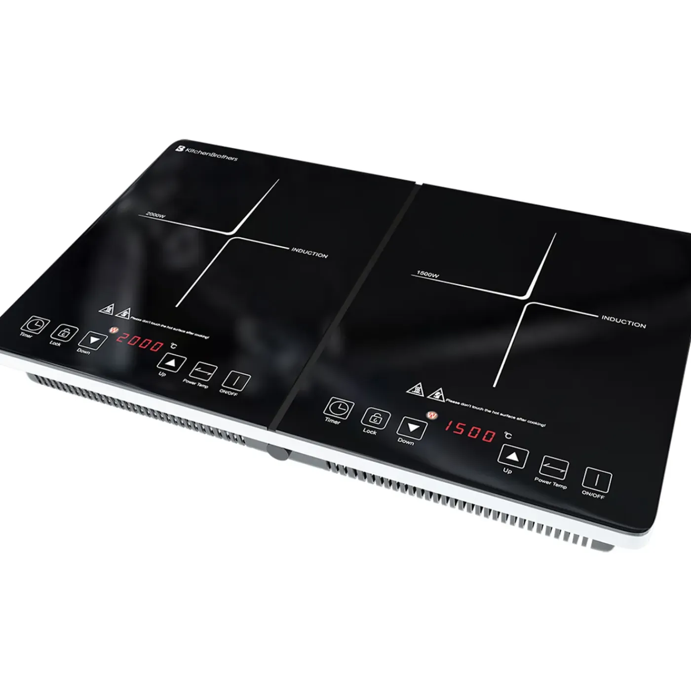 KitchenBrothers Inductie Kookplaat - 2 Pits - Vrijstaand - 1500w + 2000w - Rvs