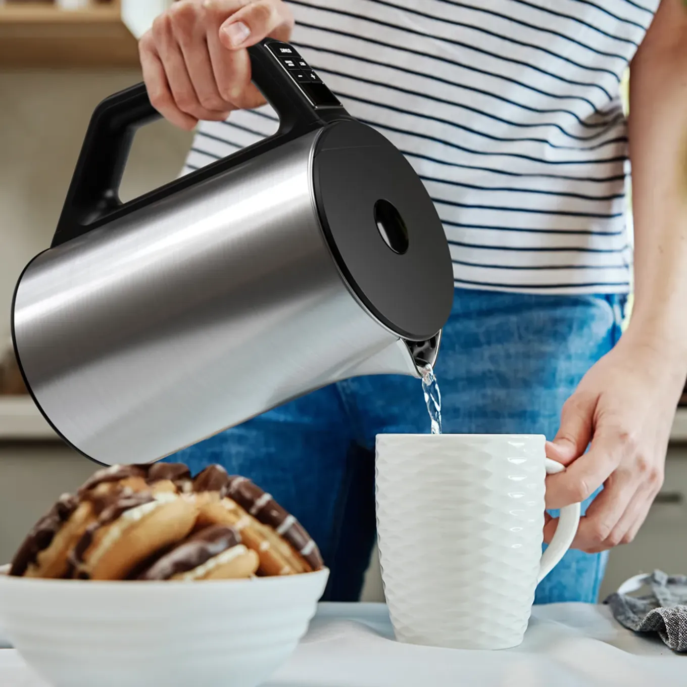 Kitchenbrothers Waterkoker - Elektrisch - 1,5l - Temp.regeling - Dubbelwandig - Rvs