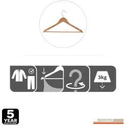 Kledinghangers Spaceo - Hout - draaibare haak, met inkepingen - Naturel - Set van 4