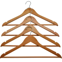 Kledinghangers Spaceo - Hout - draaibare haak, met inkepingen - Naturel - Set van 4