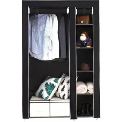 Km3z - Opvouwbare Stoffen Kledingkast - 110 X 45 X 175 Cm - Zwart