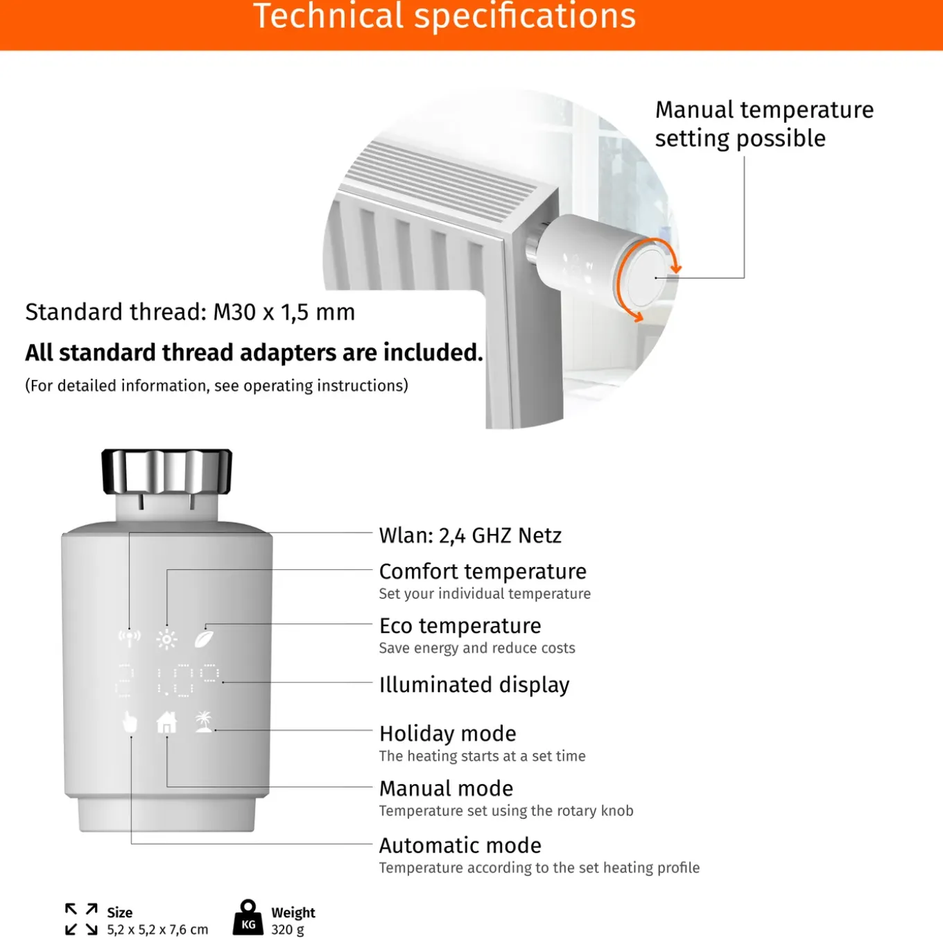 Könighaus Smart Wifi-radiatorthermostaat Single
