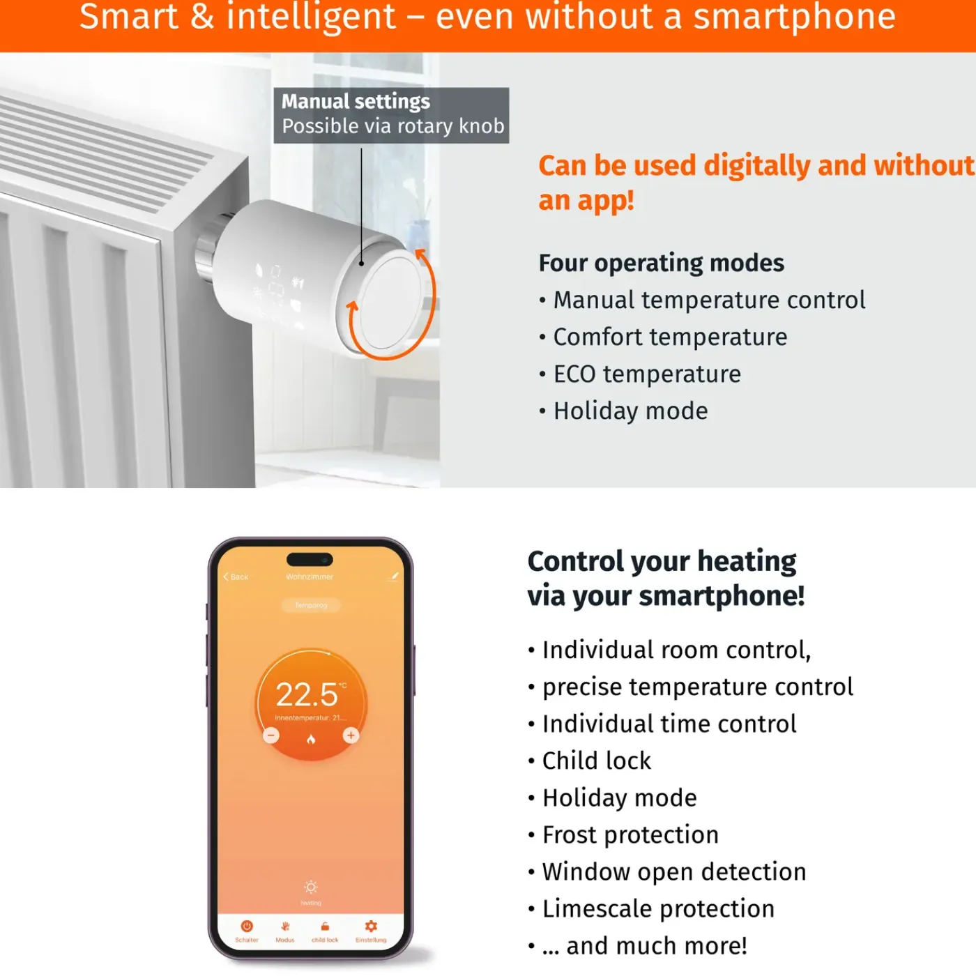 Könighaus Infrarot Könighaus Smart Wifi-radiatorthermostaat 5-delige Set