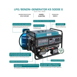 Könner & Söhnen Lpg/benzine Generator Ks 5000e G Maximaal Vermogen 4.5 Kw