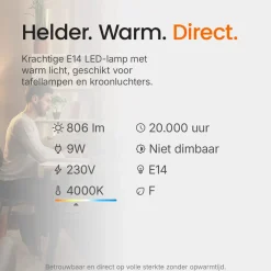Kobi Led Lamp E14 - 9w 806lm 4000k - Wit Licht - Vervangt 70w - Kaarslamp C37 - 3 Stuks