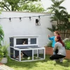 Konijnenhok 2 Niveaus Met Opklapbaar Dak - Winterbestendig 122x95x93 Cm - Grijs