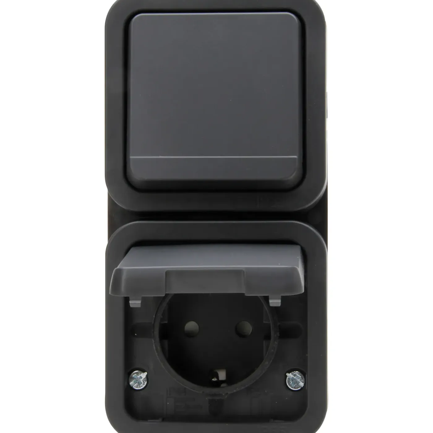 Kopp Combinatie Stopcontact Maris - 1-voudig Geaard Opbouw Spatwaterdicht - Antraciet