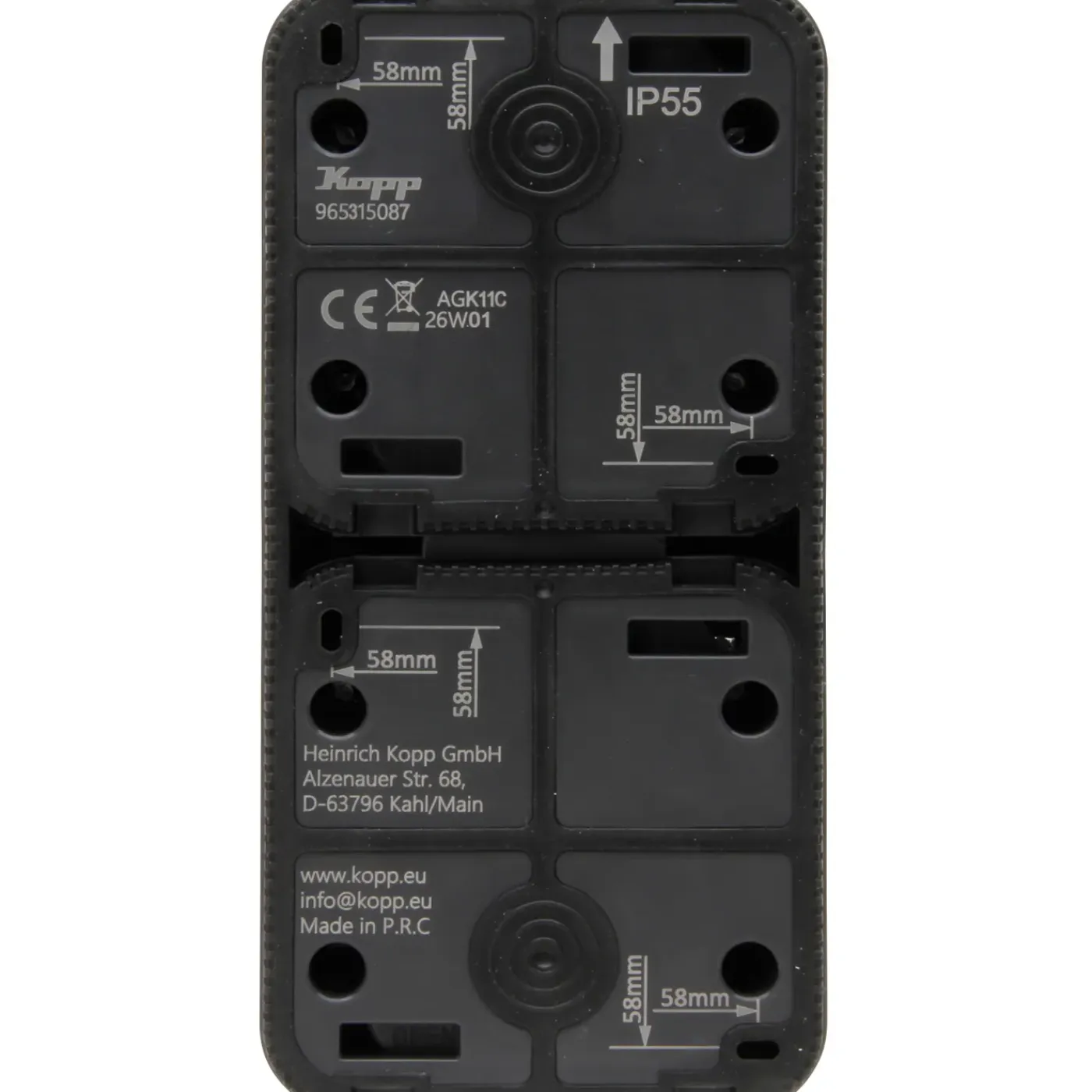 Kopp Combinatie Stopcontact Maris - 1-voudig Geaard Opbouw Spatwaterdicht - Antraciet