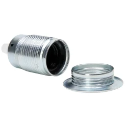 Kopp lamphouder E27 metaal met ring en trekontlasting chroom