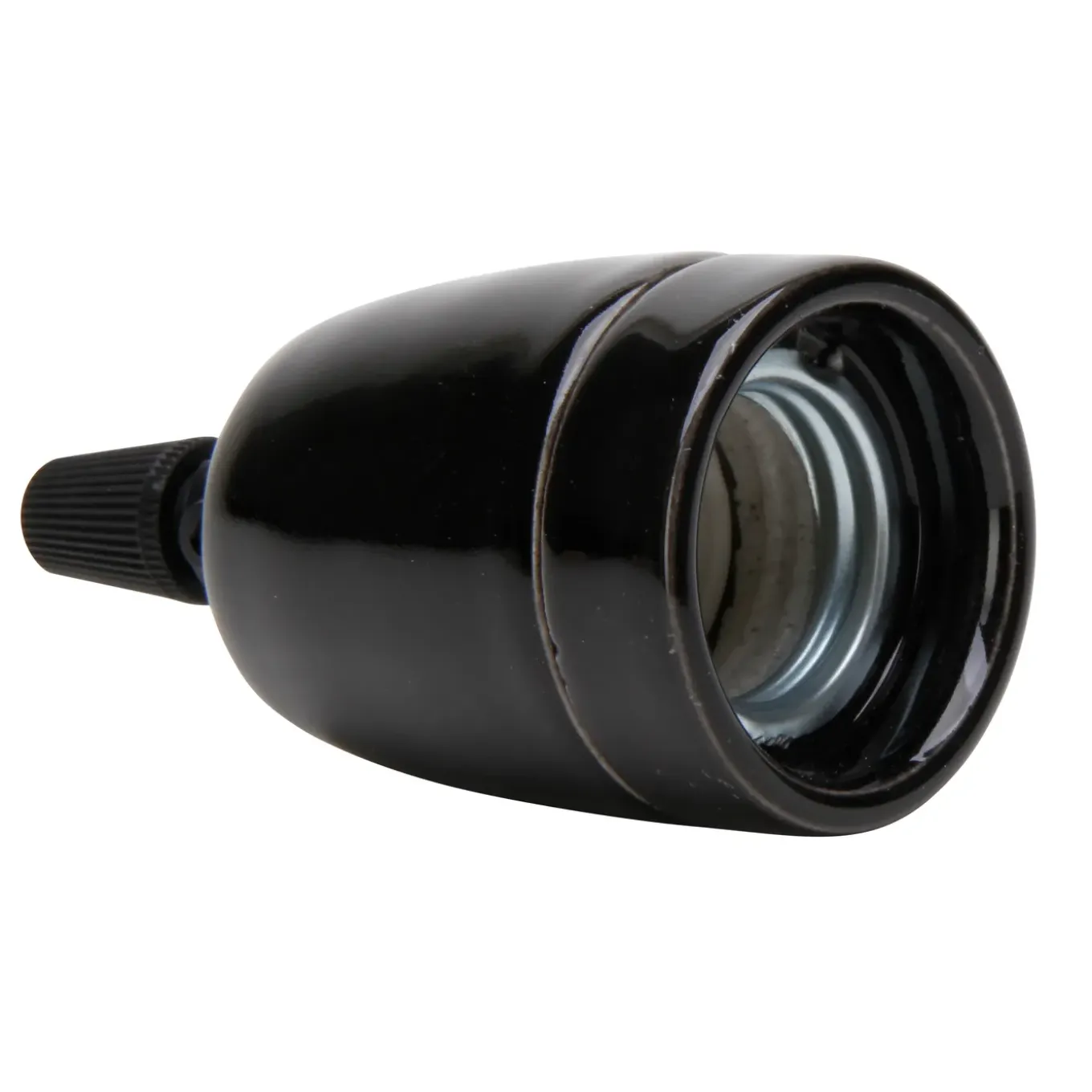 Kopp lamphouder E27 porselein met trekontlasting zwart