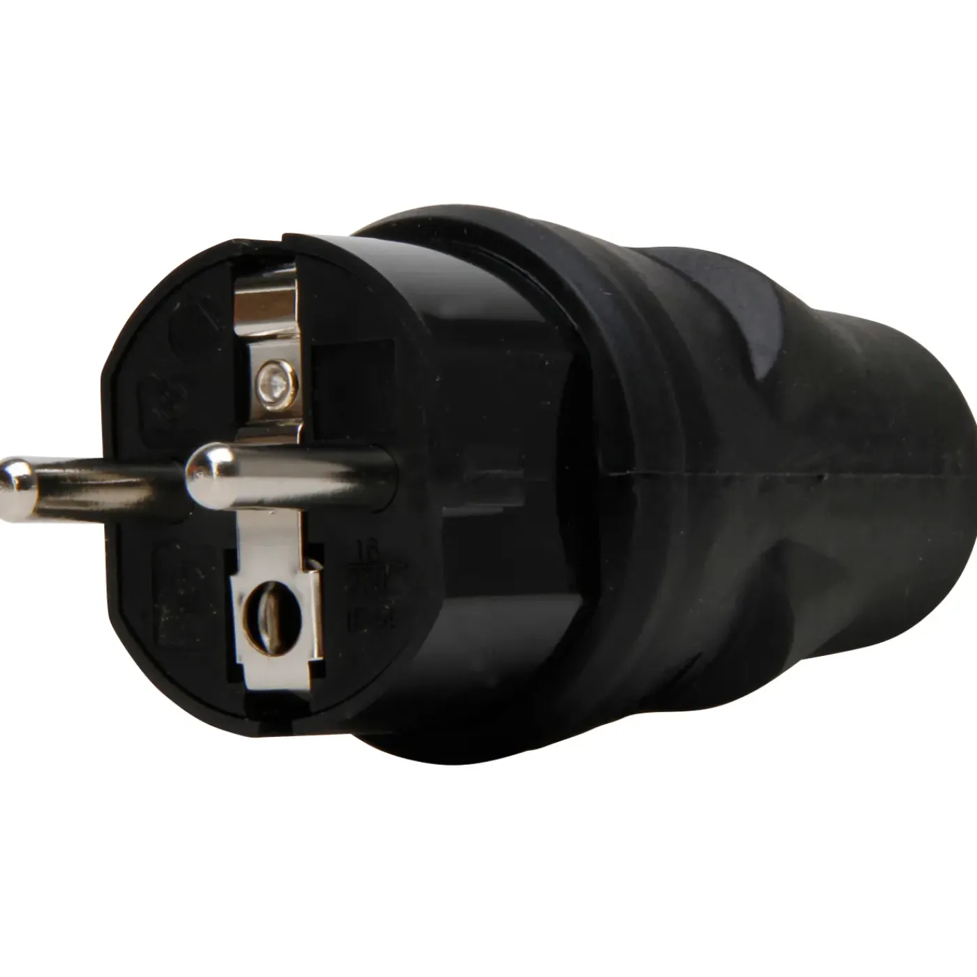 Kopp stekker geaard, slagvast, IP44, rubber, zwart