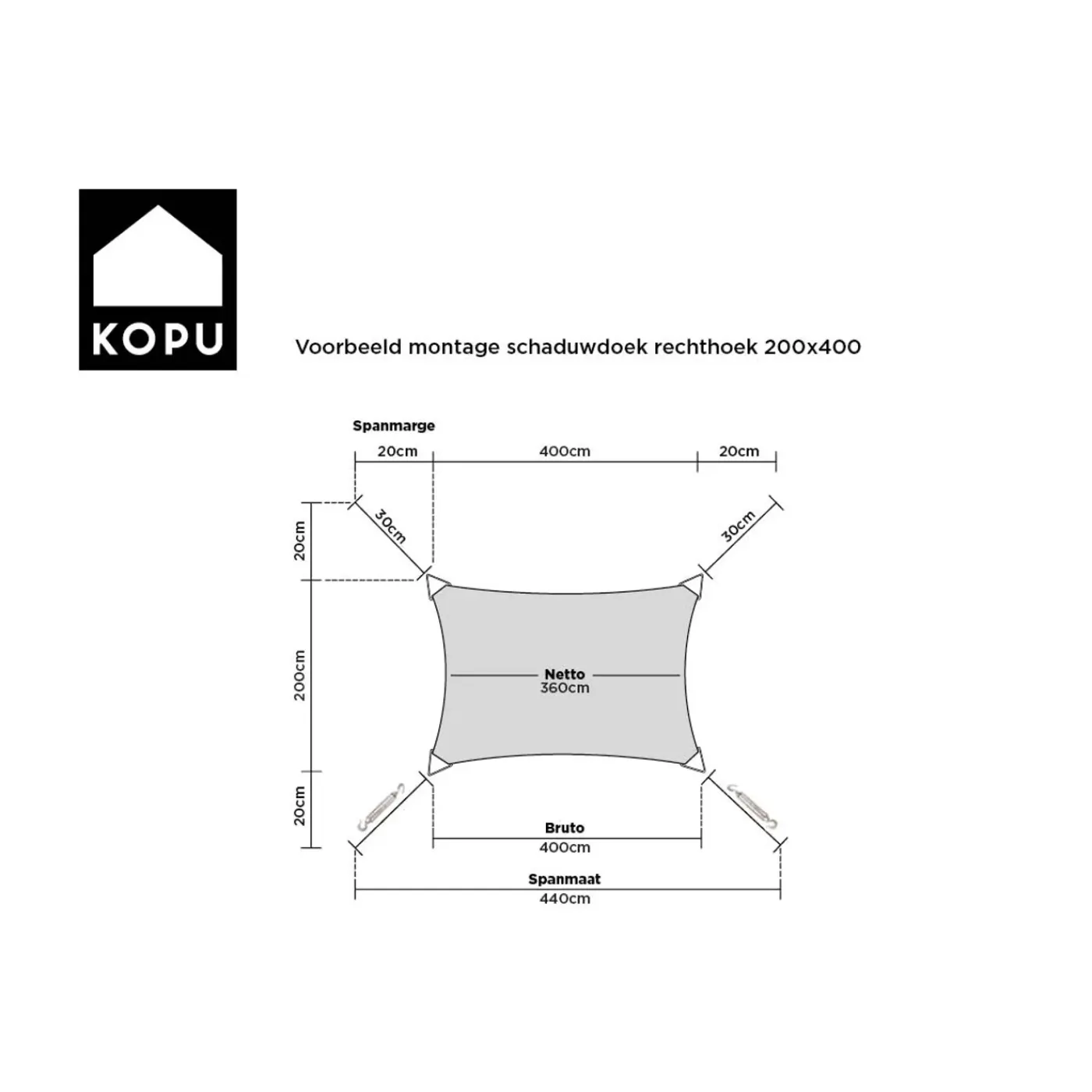Kopu Schaduwdoek Rechthoek 2x4 M Waterdicht - Zonnedoek - Creme