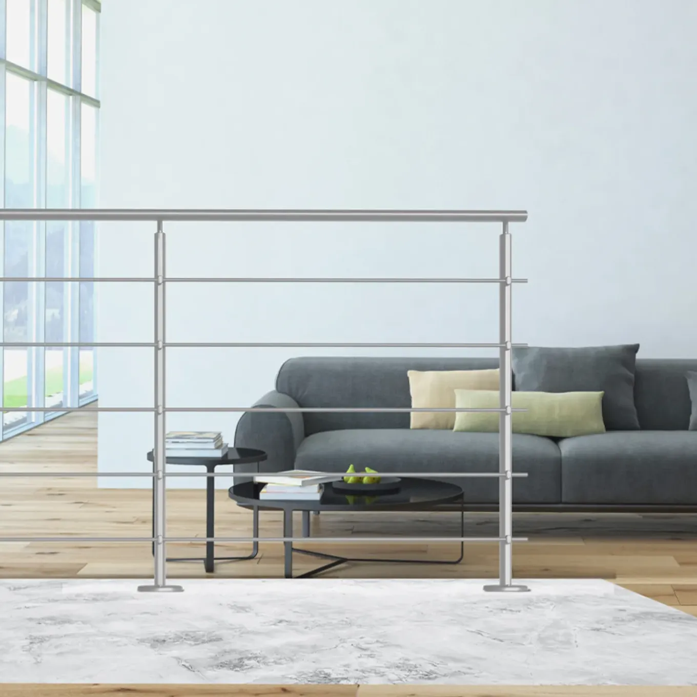Kordo - Balustradeset Voor Vlakke Montage - Prestio - Grijs Aluminium - 2 M