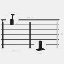 Kordo - Balustrade Vlakke Montage - Opalu - Zwart Met Kebony Handgreep - 2 M