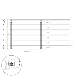 Kordo - Balustrade Vlakke Montage - Opalu - Antracietgrijs Met Kebony Handgreep - 2 M