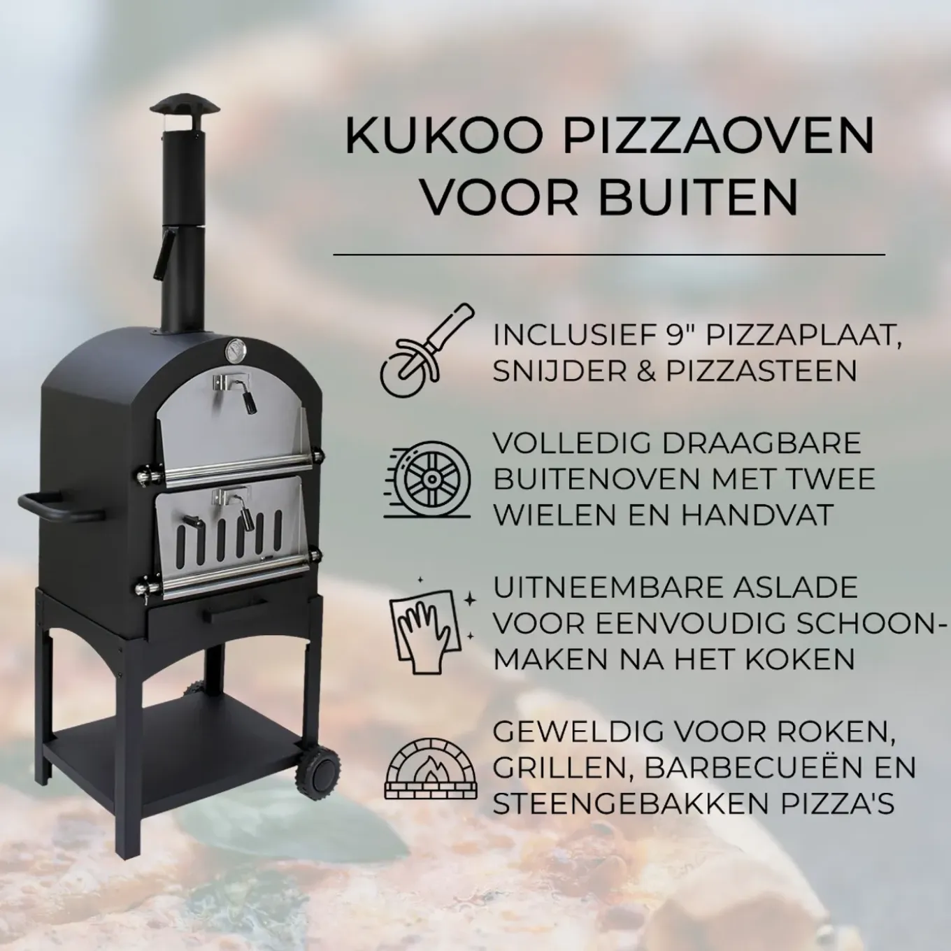 KuKoo Pizza oven - buiten + Pizzaschep