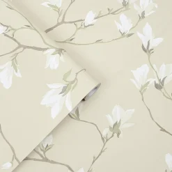 Laura Ashley Magnolia Grove Behang - Bloemen - 10mx52cm - Beige