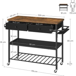 Leobert - Keukenkast - Rustiek Bruin/mat Zwart - 119x45x91 Cm