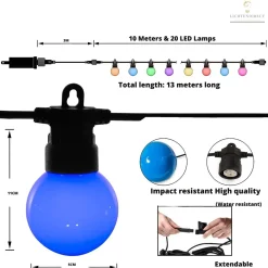 Lichtendirect - Lichtsnoer kleuren lampen- 13 meter-20 LED ballen- Tuinverlichting