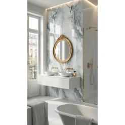 LIMCARO - Vloer En Wandtegel - Framed Aqua - Wit - 60 X 120 Cm - Marmerlook - Glanzend