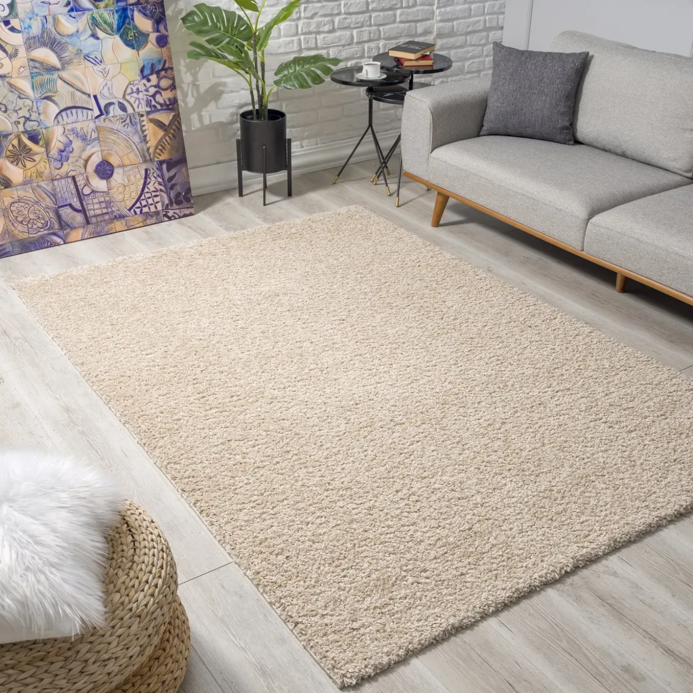 Loca Shaggy Vloerkleed Hoogpolig Beige - 160x230 Cm