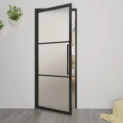 Loftdeur Stalen Scharnierdeur Smartline 3-vaks 231,5 X 93 Cm Linksdraaiend Mat Glas