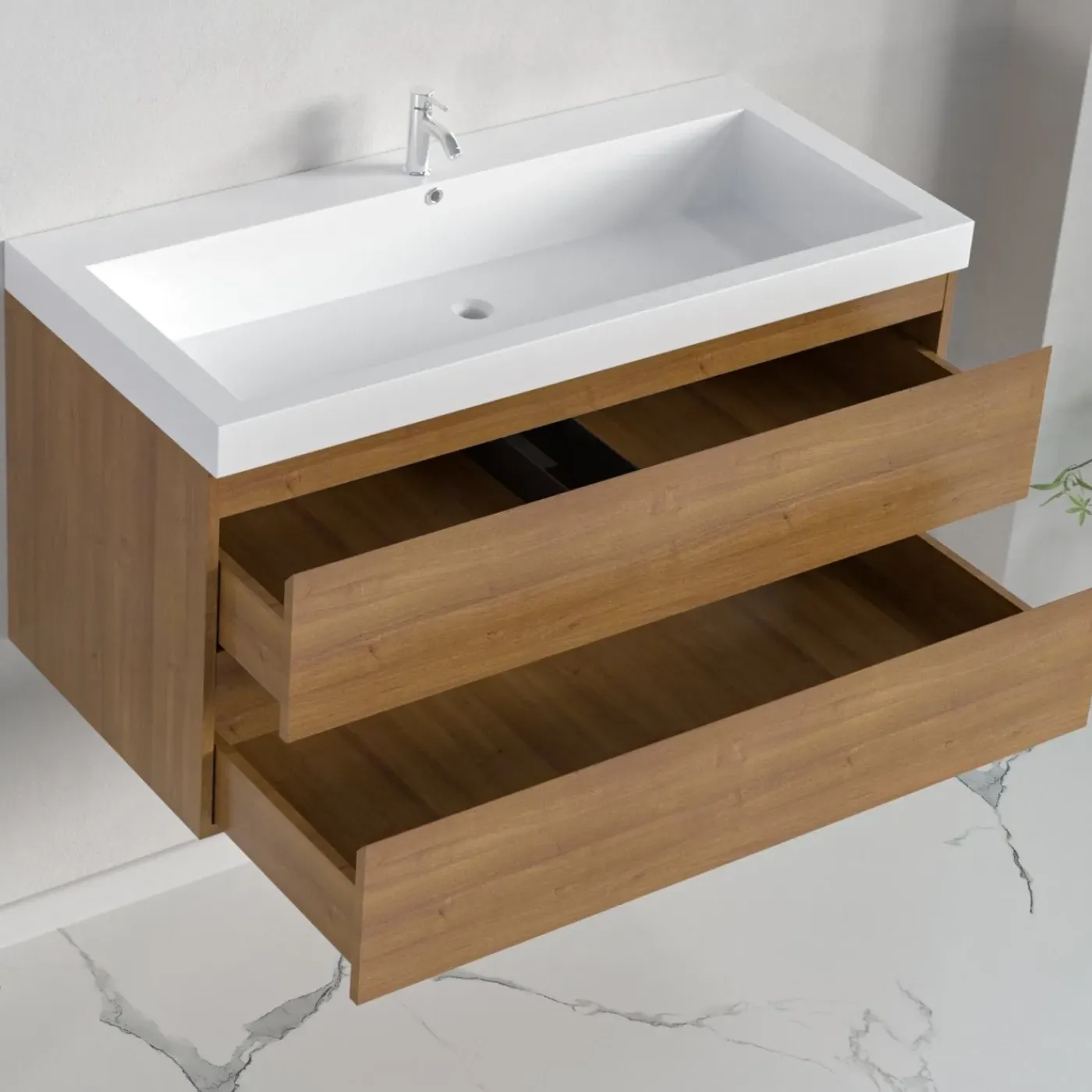 LOMAZOO Badkamermeubel Monaco Warm Eiken - Wastafel Wit - 100cm