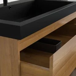 LOMAZOO Badkamermeubel Monaco Warm Eiken - Wastafel Zwart - 80cm