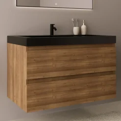 LOMAZOO Badkamermeubel Monaco Warm Eiken - Wastafel Zwart - 80cm