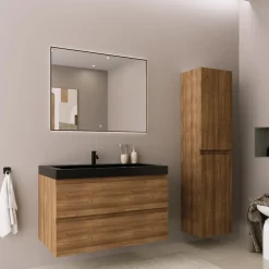 LOMAZOO Badkamermeubel Monaco Warm Eiken - Wastafel Zwart - 80cm