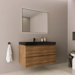 LOMAZOO Badkamermeubel Monaco Warm Eiken - Wastafel Zwart - 80cm