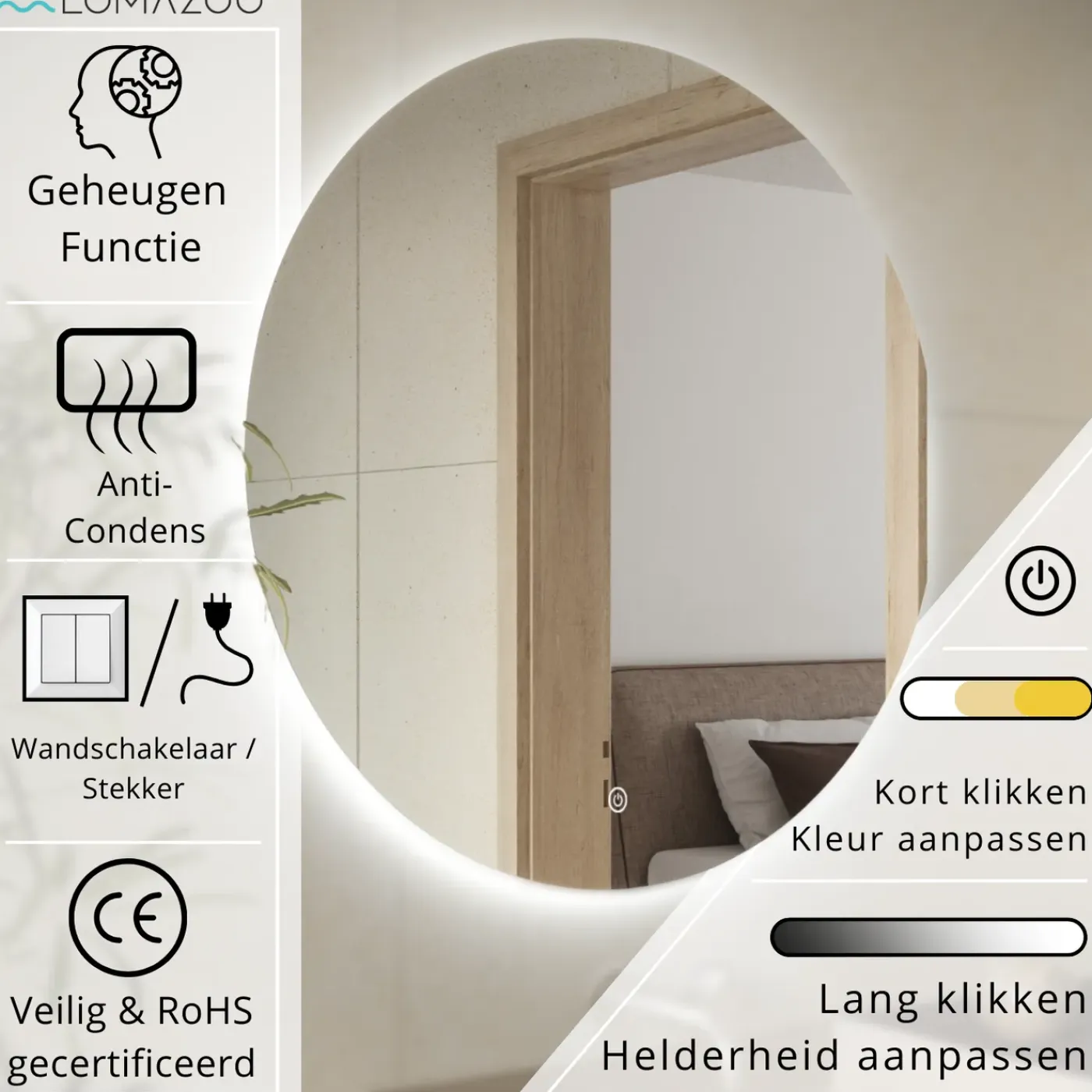 LOMAZOO Badkamerspiegel Chicago Met Led Verlichting 60 Cm Rond