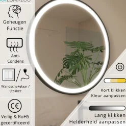 LOMAZOO Badkamerspiegel Milano Led Verlichting 80 Cm Rond Zwart
