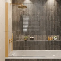 Lomazoo Badwand Palmas -100x140cm - Goud - Nano Coating Anti-kalk - 2delig - Draaibaar - Helder Glas
