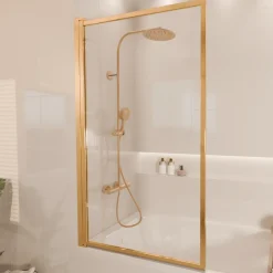Lomazoo Badwand Salvador - 80 X 140 Cm - Goud - Nano Coating Anti-kalk - Draaibaar - Helder Glas