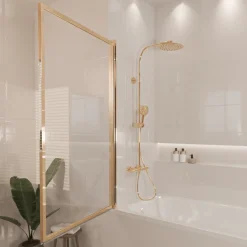 Lomazoo Badwand Salvador - 80 X 140 Cm - Goud - Nano Coating Anti-kalk - Draaibaar - Helder Glas
