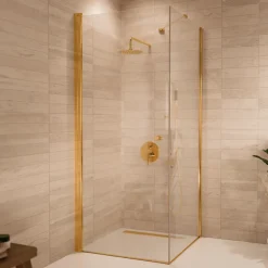 Lomazoo Douchecabine Medellin - 90 X 90 Cm - Glanzend Goud - 6 Mm Helder Glas - Nano Coating