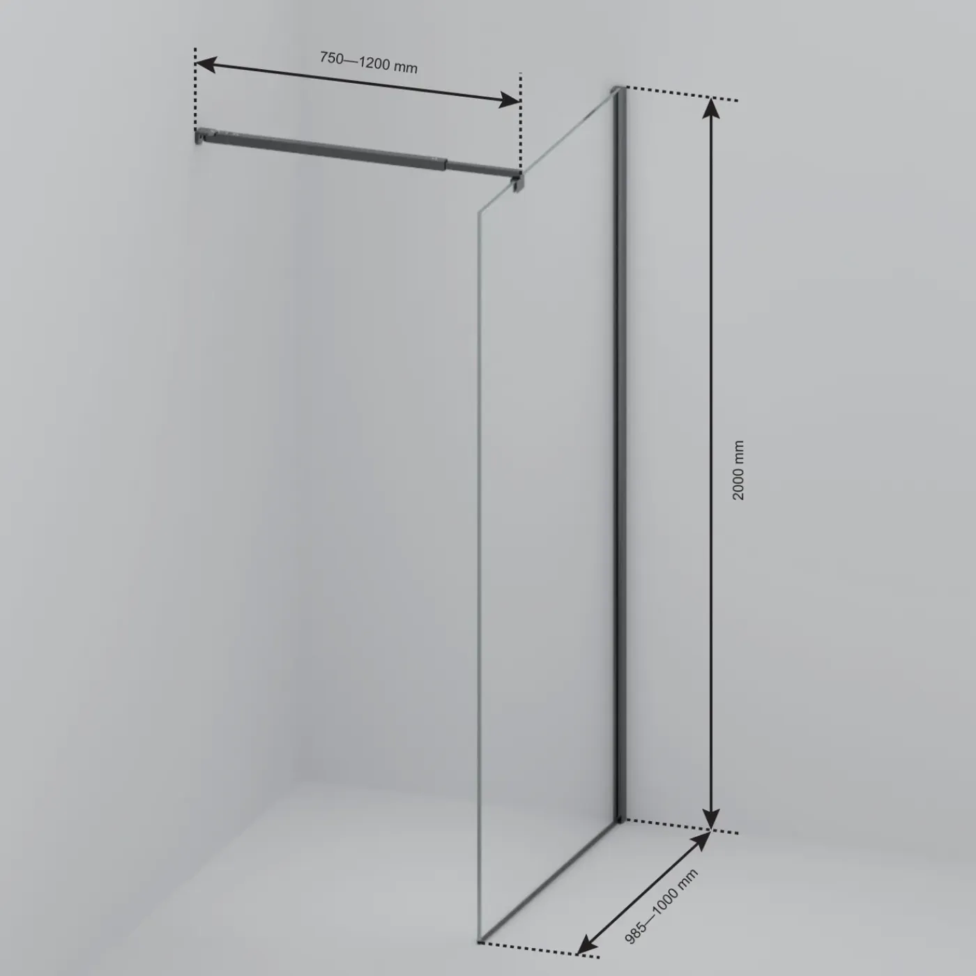 LOMAZOO Douchewand Lima - 100x200 Cm - Inloopdouche Zwart - 8 Mm Rookglas - Nano Coating Anti Kalk
