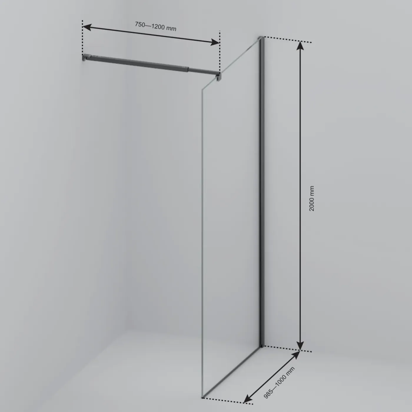 LOMAZOO Douchewand Lima - 100x200 Cm - Inloopdouche Zwart - 8 Mm Rookglas - Nano Coating Anti Kalk