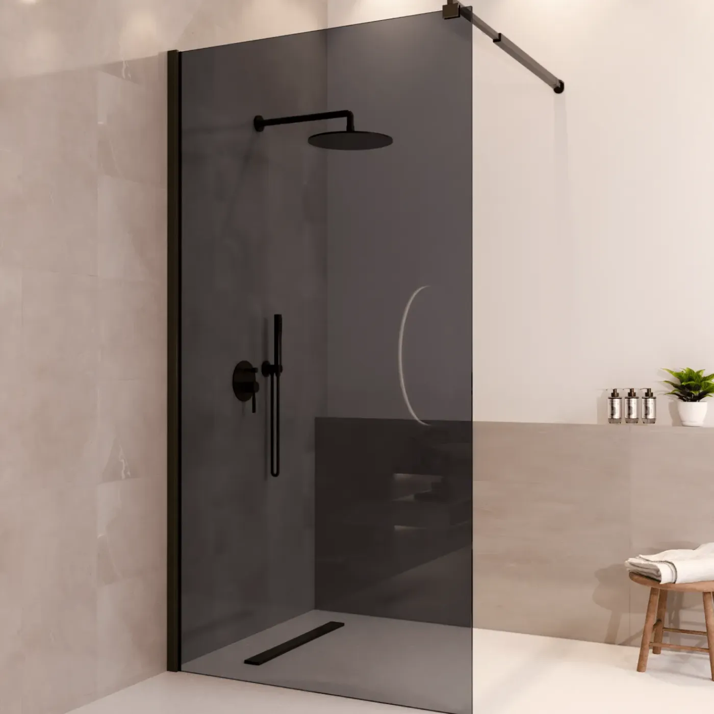 LOMAZOO Douchewand Lima - 100x200 Cm - Inloopdouche Zwart - 8 Mm Rookglas - Nano Coating Anti Kalk
