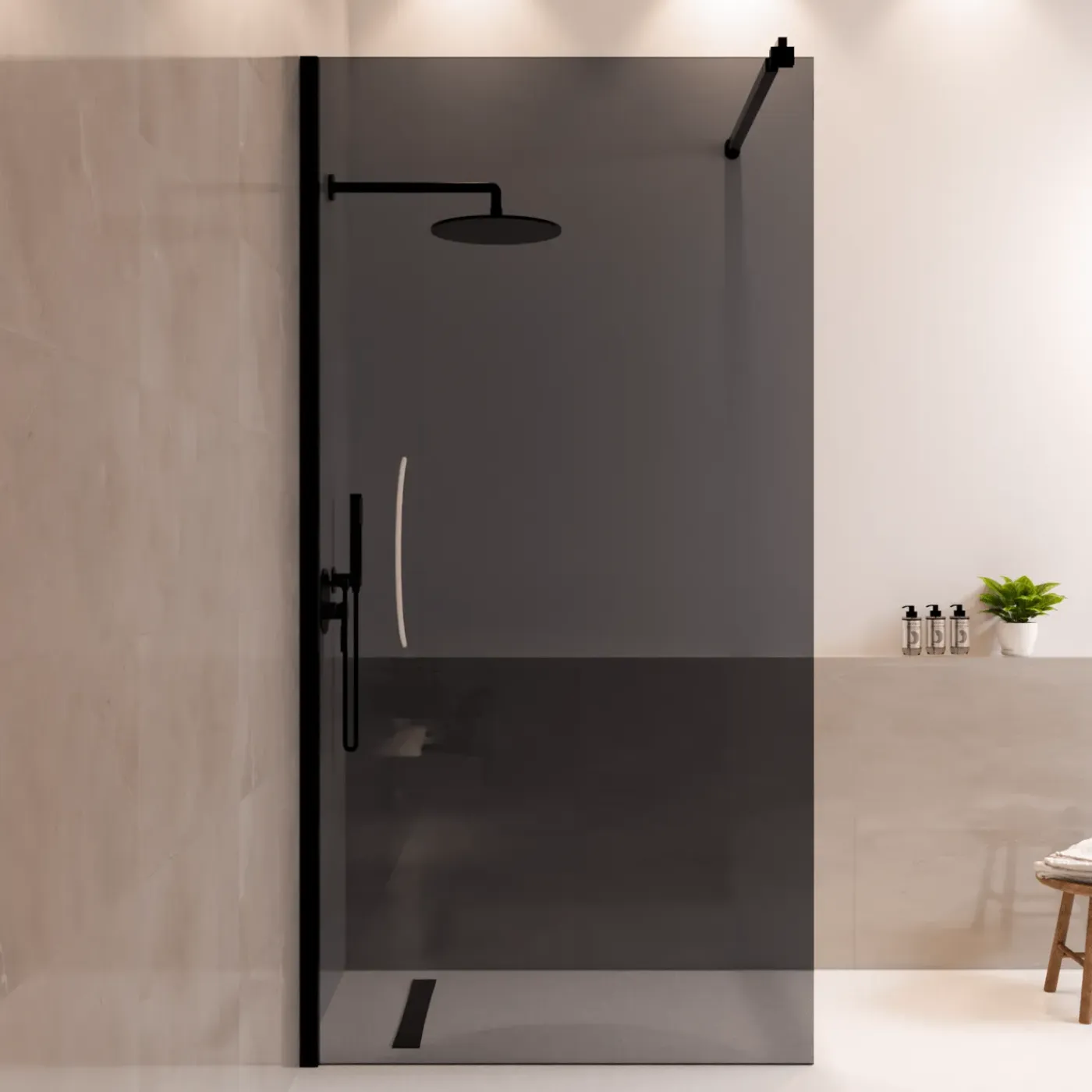 LOMAZOO Douchewand Lima - 100x200 Cm - Inloopdouche Zwart - 8 Mm Rookglas - Nano Coating Anti Kalk