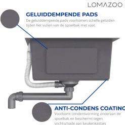 LOMAZOO Dubbele Spoelbak Galaxy Rvs Gun Metal 595x450 Mm