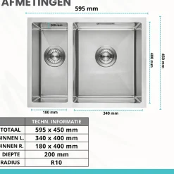 LOMAZOO Dubbele Spoelbak Proxima Rvs 595x450 Mm