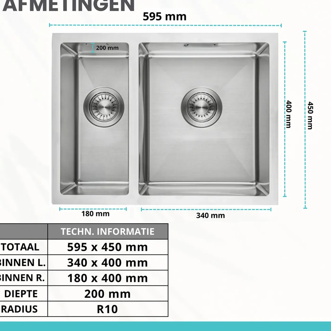 LOMAZOO Dubbele Spoelbak Proxima Rvs 595x450 Mm