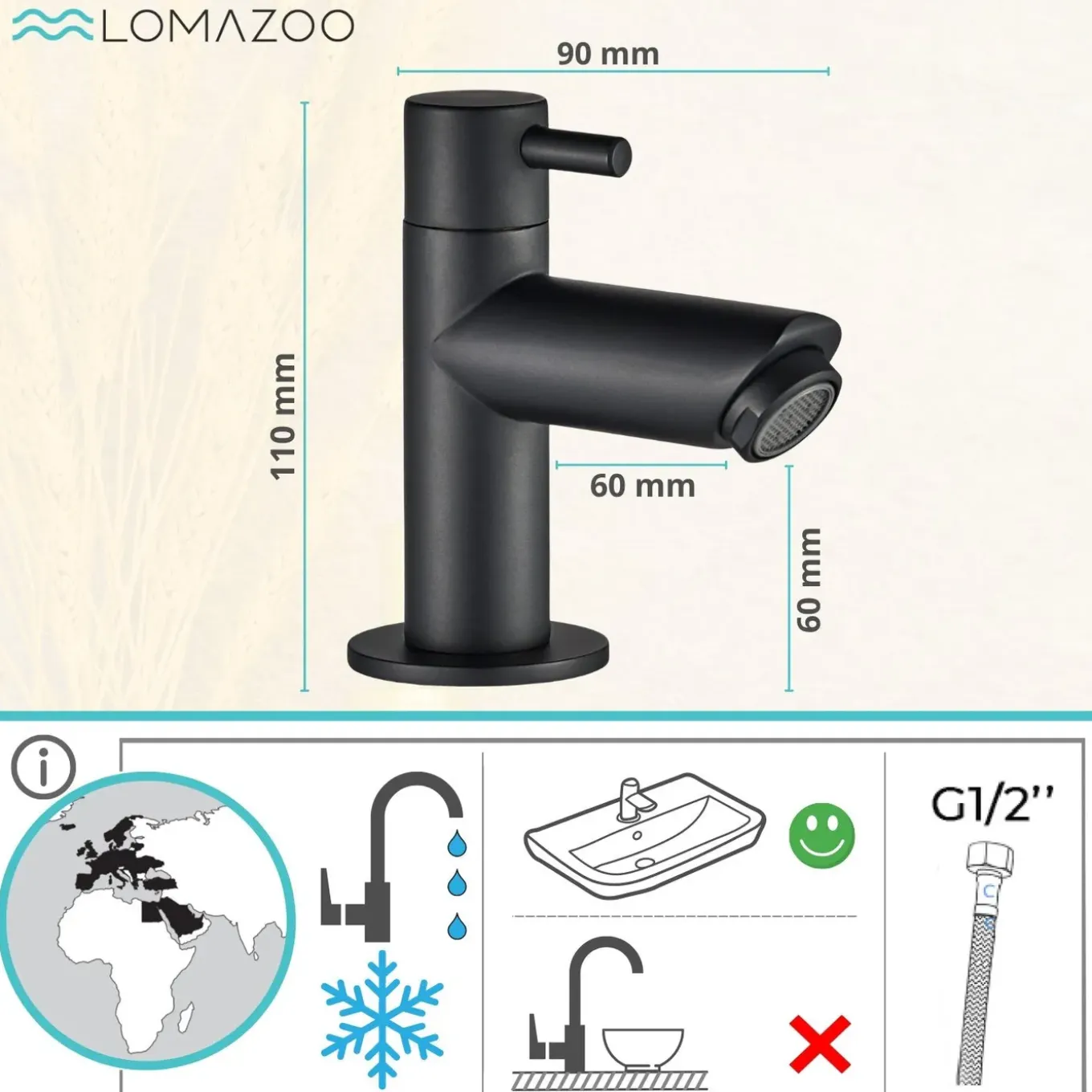 Lomazoo Fonteinkraan Zwart Pyrmont