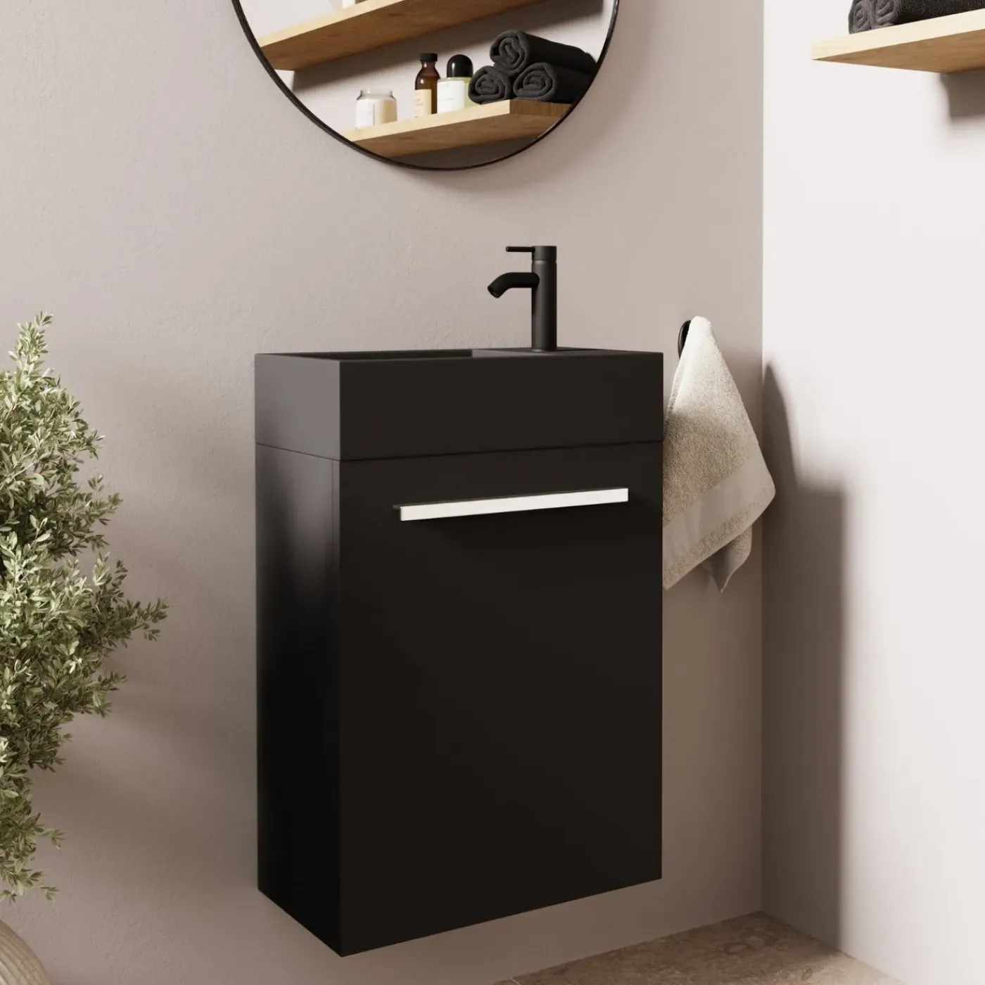 LOMAZOO Toiletmeubel Bombay Mat Zwart - Wastafel Zwart - 40cm