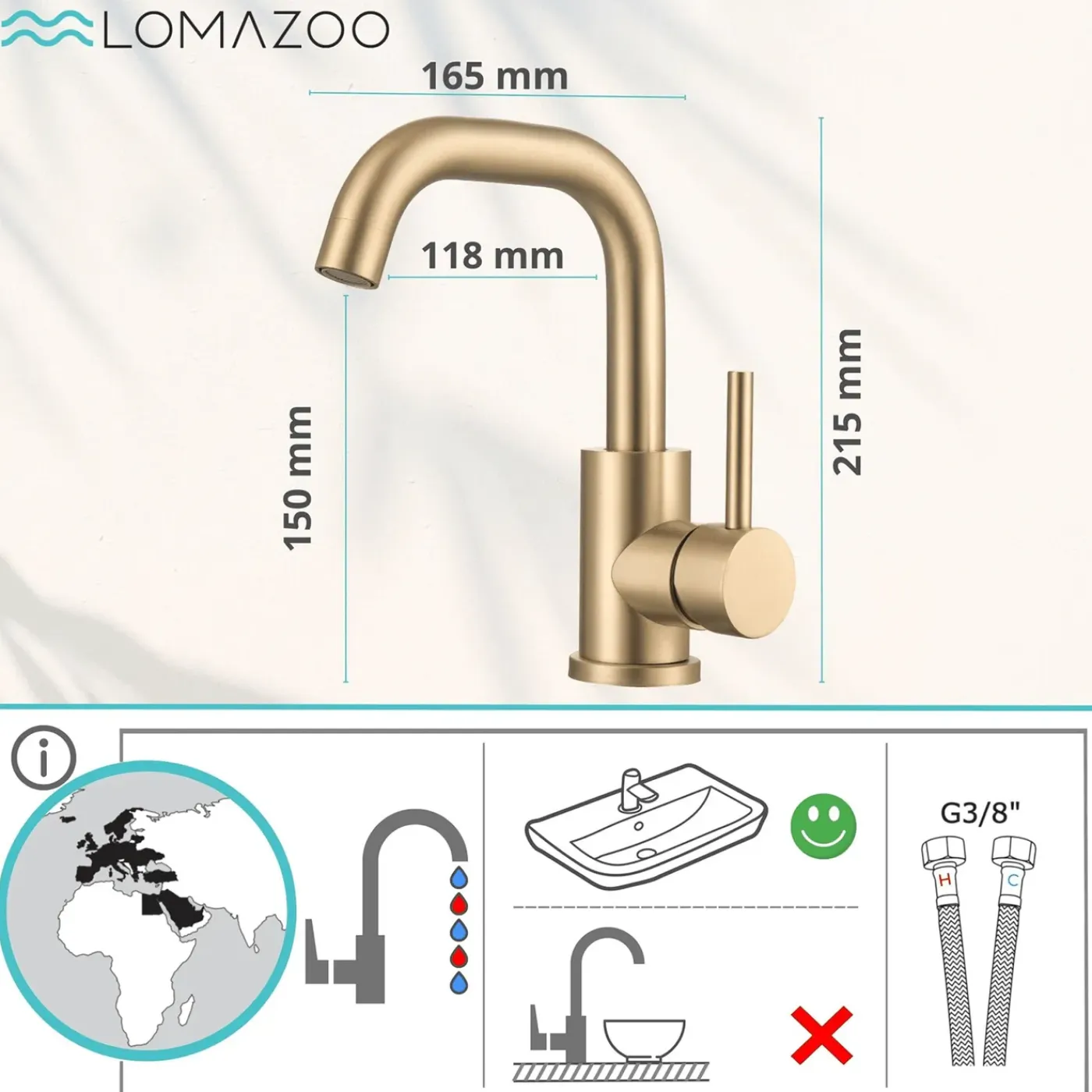 LOMAZOO Wastafelkraan Goud Pollux