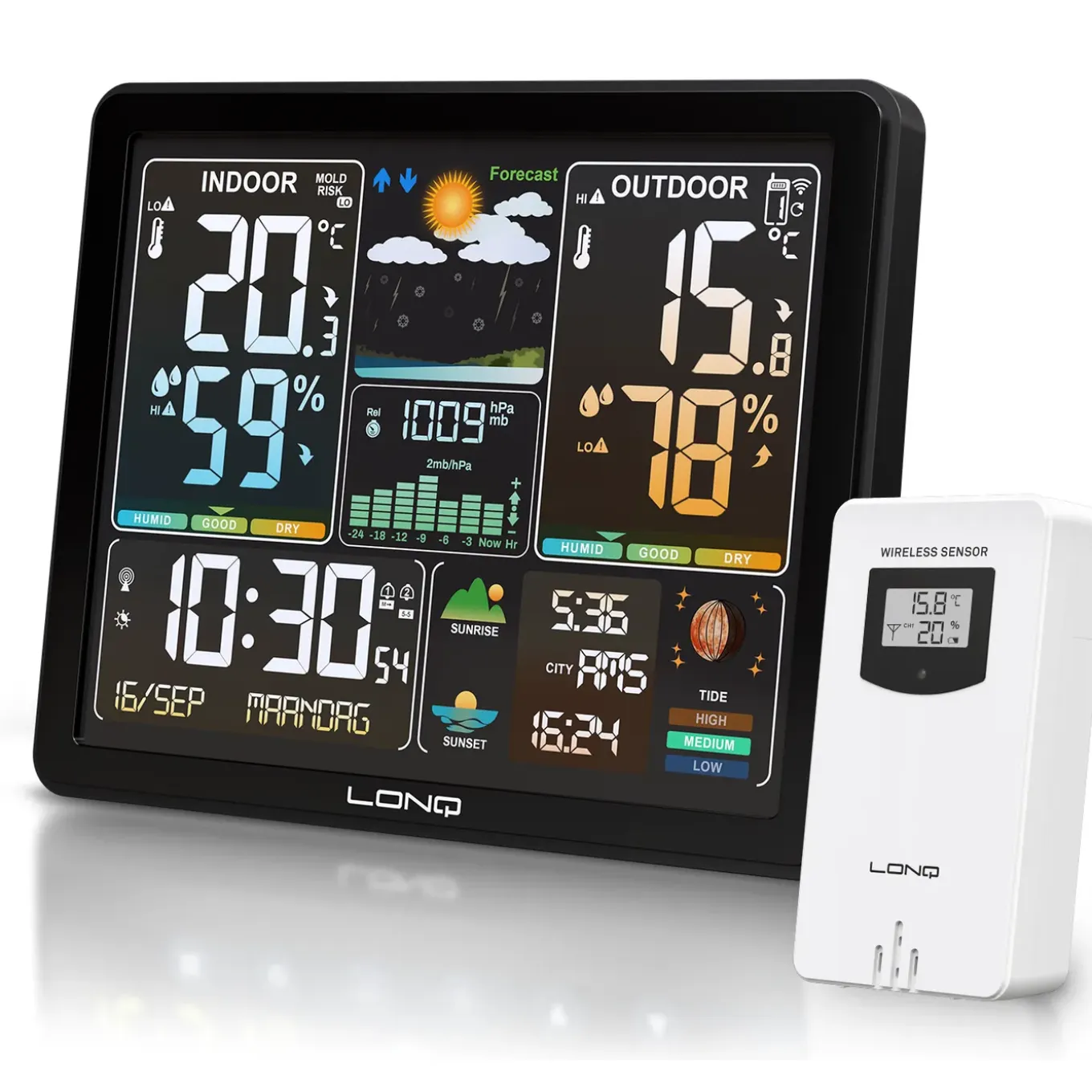 LONQ Weerstation Binnen En Buiten - Buienradar - Thermometer - Hygrometer